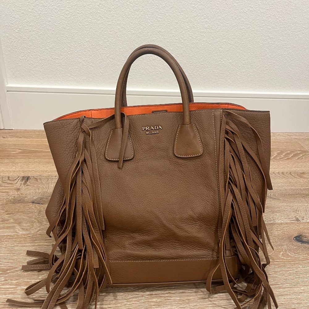 Prada cervo fringe camel bag